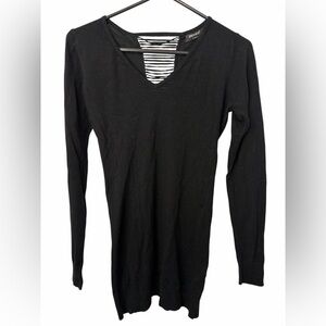 Enzoria Black Distressed Studded Back Long Sleeve Knit Top